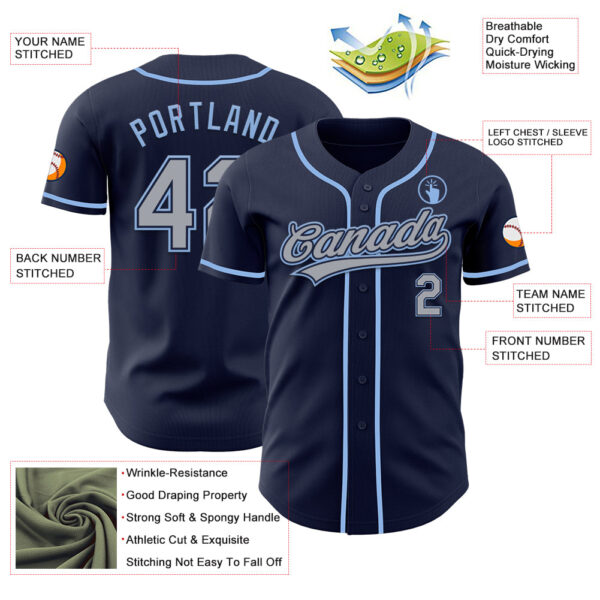 Custom Navy Gray-Light Blue Authentic Baseball Jersey