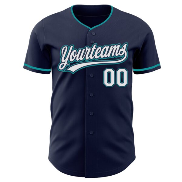 Custom Navy White-Teal Authentic Baseball Jersey