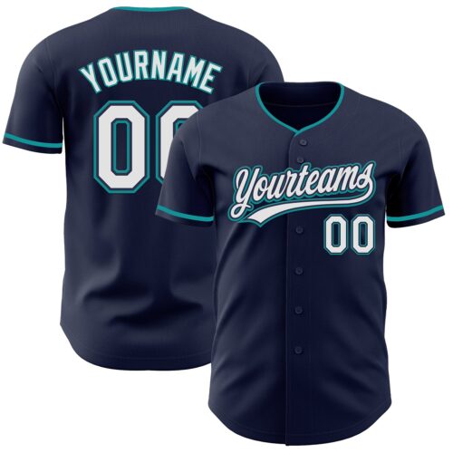 Navy1156 Custom Navy White-Teal Authentic Baseball Jersey