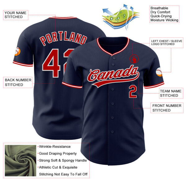 Custom Navy Red-White Authentic Baseball Jersey