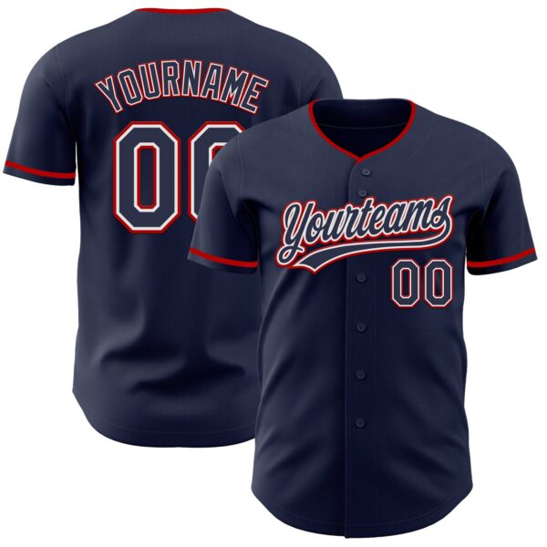 Custom Navy White-Red Authentic Baseball Jersey