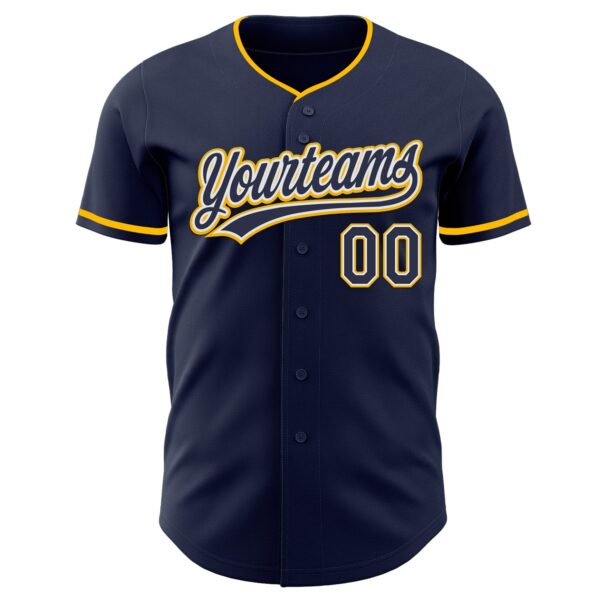 Custom Navy White-Gold Authentic Baseball Jersey