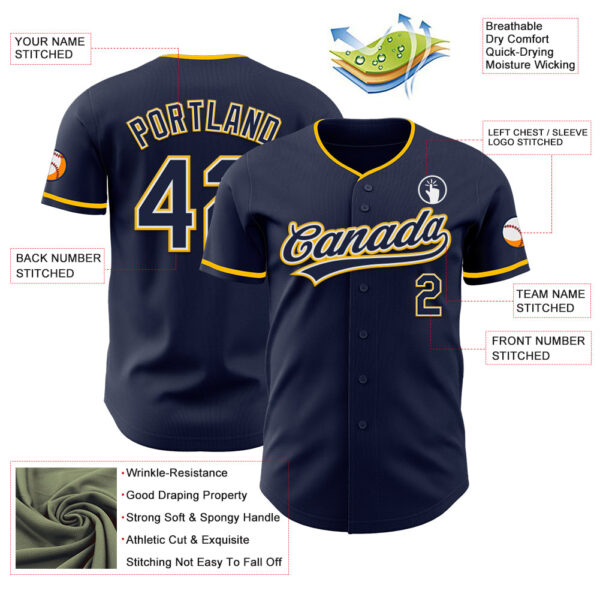 Custom Navy White-Gold Authentic Baseball Jersey