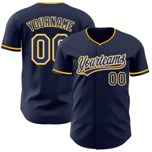Navy1161 Custom Navy White-Gold Authentic Baseball Jersey
