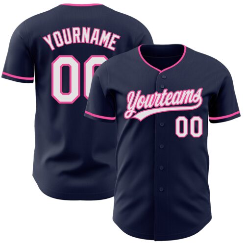 Custom Navy White-Pink Authentic Baseball Jersey