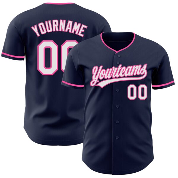 Custom Navy White-Pink Authentic Baseball Jersey