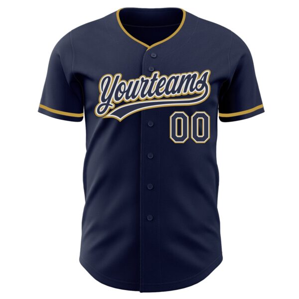 Custom Navy White-Old Gold Authentic Baseball Jersey
