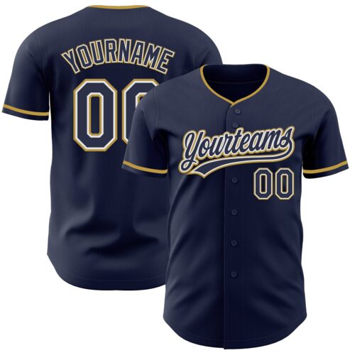 Navy1165 Custom Navy White-Old Gold Authentic Baseball Jersey