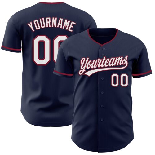 Navy1169 Custom Navy White-Crimson Authentic Baseball Jersey