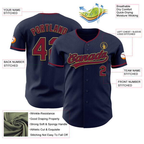 Custom Navy Crimson-Old Gold Authentic Baseball Jersey