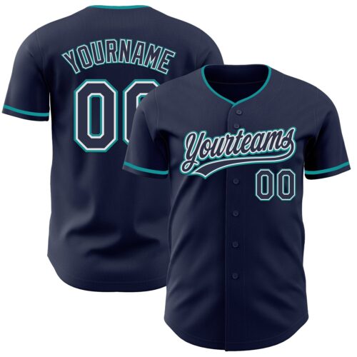 Custom Navy White-Teal Authentic Baseball Jersey