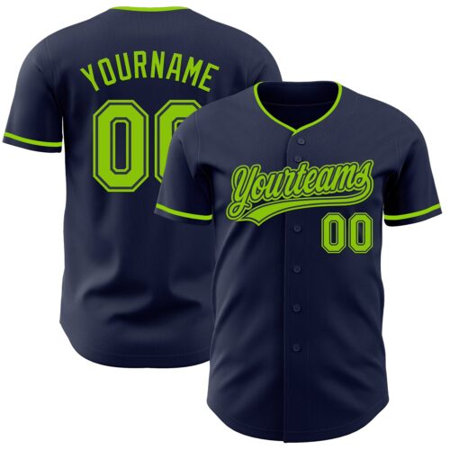 Navy1175 Custom Navy Neon Green Authentic Baseball Jersey