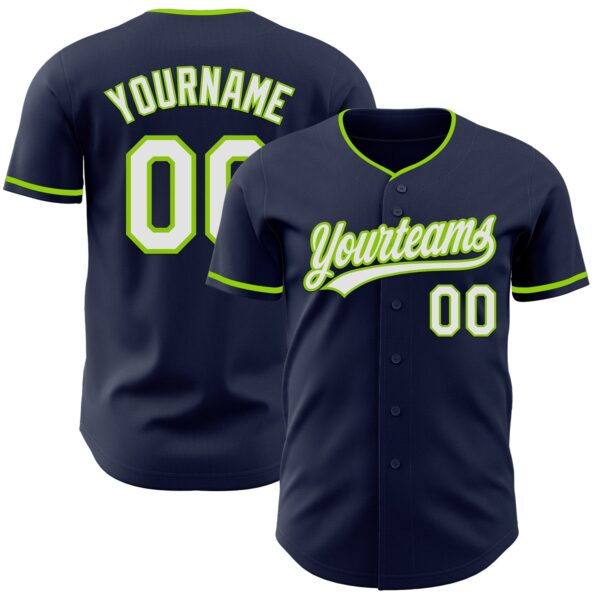 Custom Navy White-Neon Green Authentic Baseball Jersey