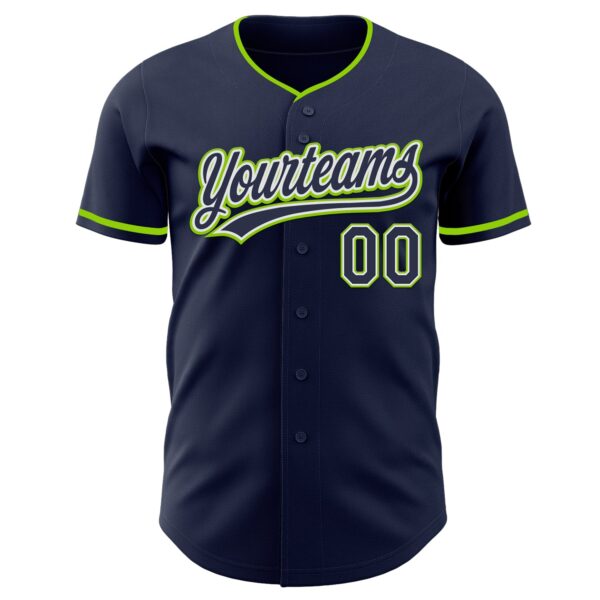 Custom Navy White-Neon Green Authentic Baseball Jersey