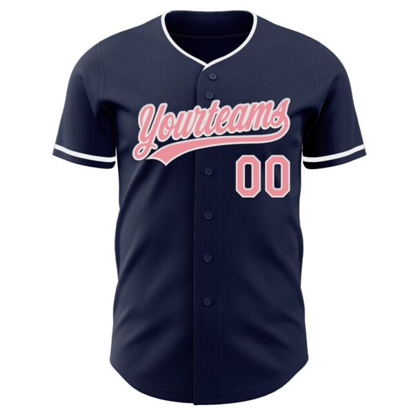 Custom Navy Medium Pink-White Authentic Baseball Jersey