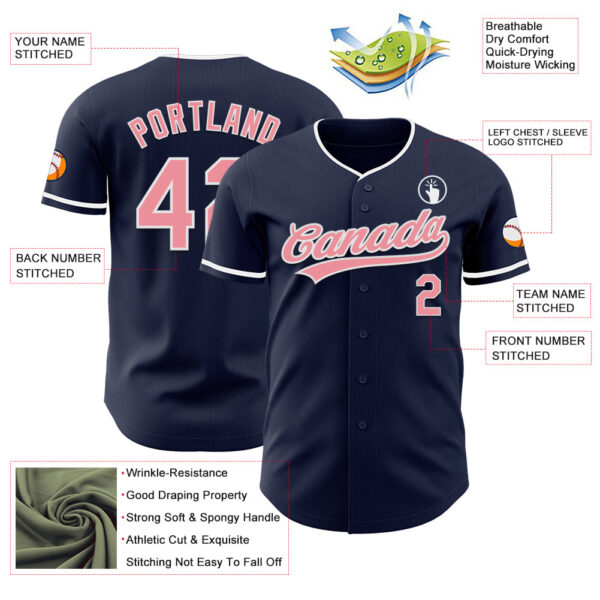 Custom Navy Medium Pink-White Authentic Baseball Jersey