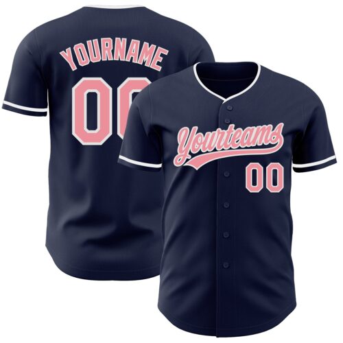 Navy1178 Custom Navy Medium Pink-White Authentic Baseball Jersey