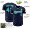 Custom Navy Aqua-White Authentic Baseball Jersey