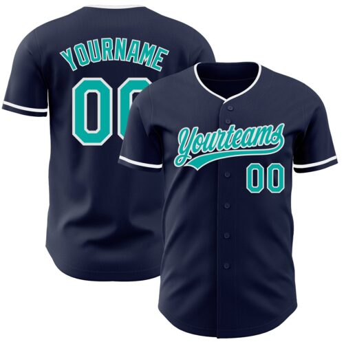 Navy1179 Custom Navy Aqua-White Authentic Baseball Jersey
