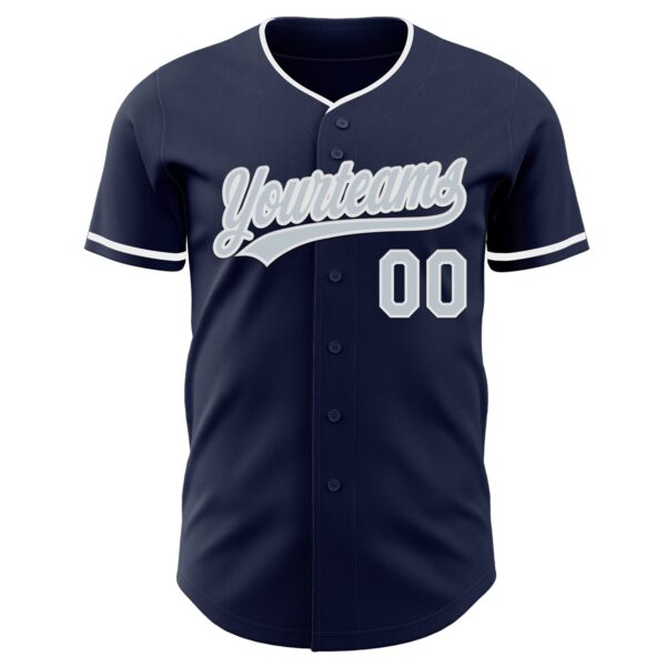 Custom Navy Silver-White Authentic Baseball Jersey