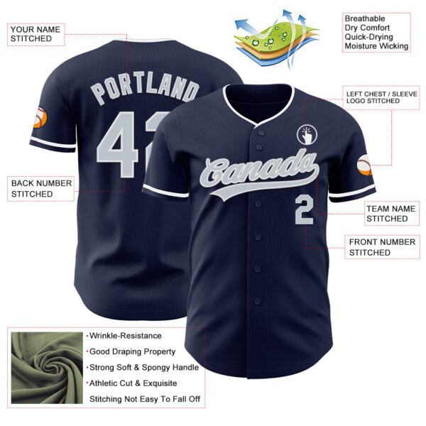 Custom Navy Silver-White Authentic Baseball Jersey