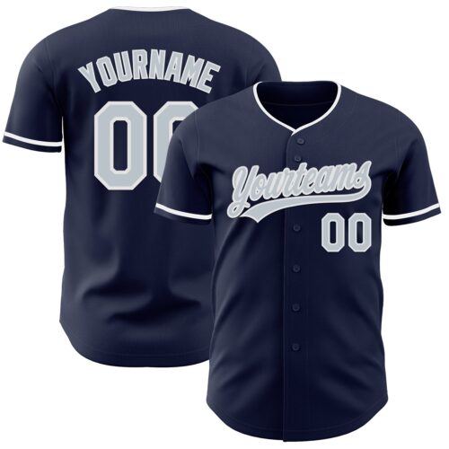 Navy1180 Custom Navy Silver-White Authentic Baseball Jersey