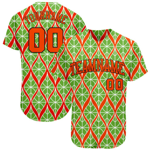 NeonGreen0056 Custom Neon Green Orange-Black 3D Pattern Design Authentic Baseball Jersey