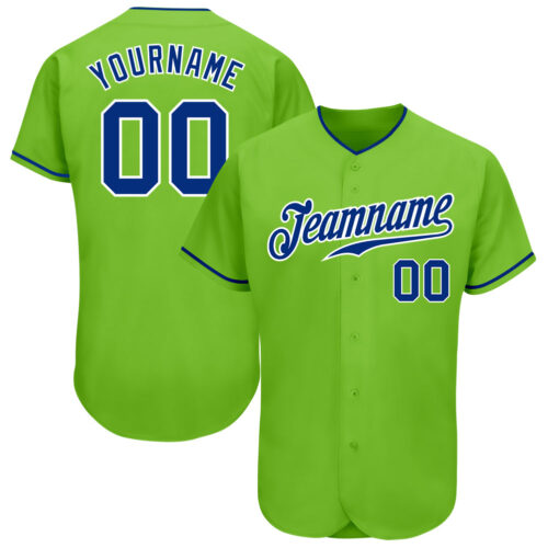 NeonGreen0079 Custom Neon Green Royal-White Authentic Baseball Jersey