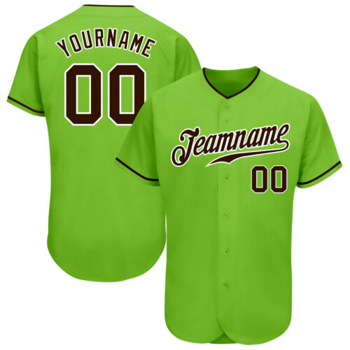 NeonGreen0080_5ec87899-c8e4-46a4-9f84-4159ee78216d Custom Neon Green Brown-White Authentic Baseball Jersey