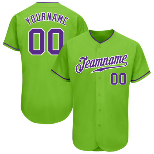 NeonGreen0081 Custom Neon Green Purple-White Authentic Baseball Jersey