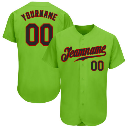 NeonGreen0094 Custom Neon Green Black-Red Authentic Baseball Jersey