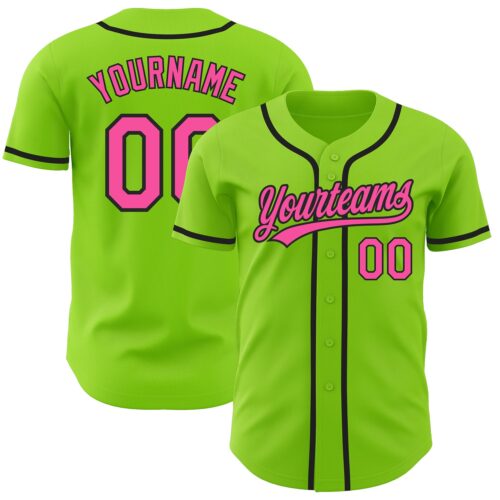 NeonGreen0115 Custom Neon Green Pink-Black Authentic Baseball Jersey