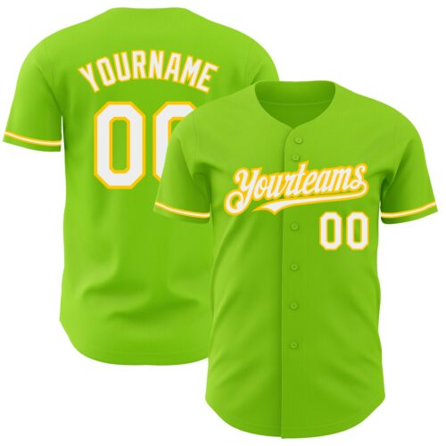 NeonGreen0130 Custom Neon Green White-Yellow Authentic Baseball Jersey