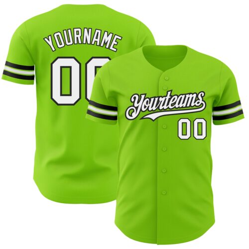 NeonGreen0182 Custom Neon Green White-Black Authentic Baseball Jersey