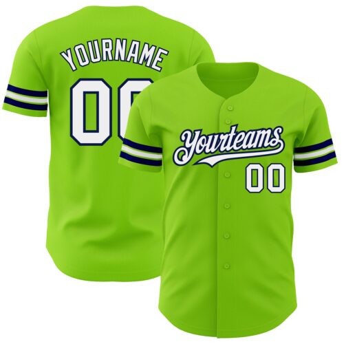 NeonGreen0183 Custom Neon Green White-Navy Authentic Baseball Jersey
