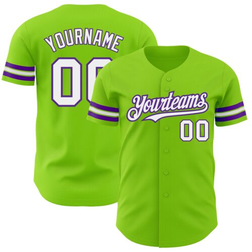 NeonGreen0184 Custom Neon Green White-Purple Authentic Baseball Jersey