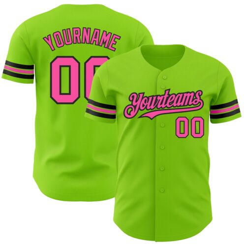NeonGreen0185 Custom Neon Green Pink-Black Authentic Baseball Jersey