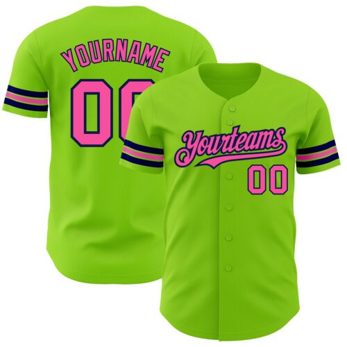 NeonGreen0186 Custom Neon Green Pink-Navy Authentic Baseball Jersey