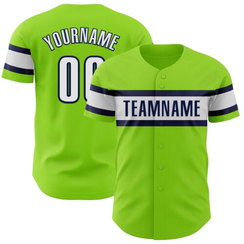 NeonGreen0236 Custom Neon Green White-Navy Authentic Baseball Jersey