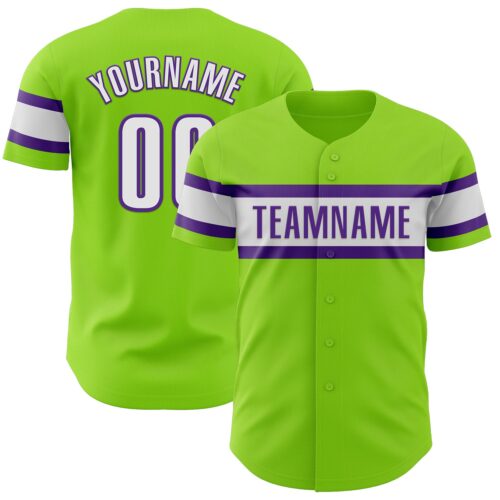 NeonGreen0237 Custom Neon Green White-Purple Authentic Baseball Jersey
