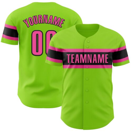NeonGreen0238 Custom Neon Green Pink-Black Authentic Baseball Jersey