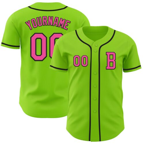 NeonGreen0287_4ae0c850-63fd-473d-bcaf-50762d68cb51 Custom Neon Green Pink-Black Authentic Baseball Jersey