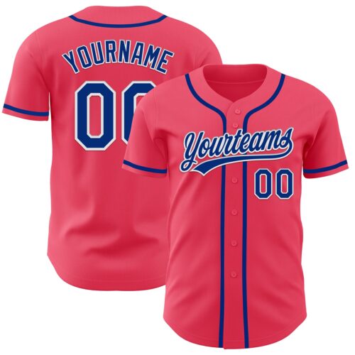 NeonPink0002 Custom Neon Pink Royal-White Authentic Baseball Jersey