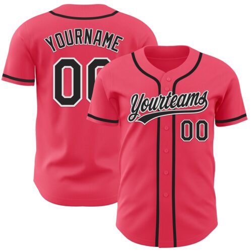 NeonPink0004 Custom Neon Pink Black-White Authentic Baseball Jersey