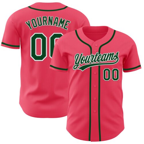 NeonPink0006 Custom Neon Pink Green-White Authentic Baseball Jersey