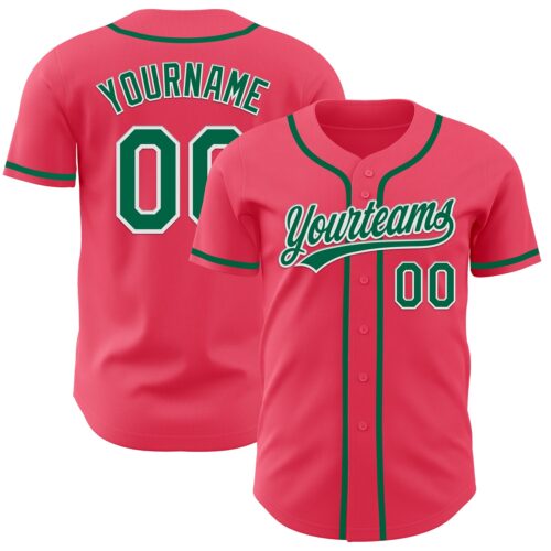 NeonPink0007 Custom Neon Pink Kelly Green-White Authentic Baseball Jersey