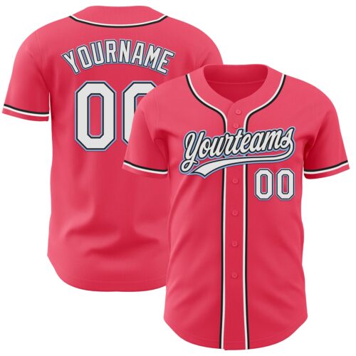NeonPink0012 Custom Neon Pink Black-Light Blue Authentic Baseball Jersey