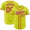 Custom Neon Yellow Red-White Authentic Baseball Jersey