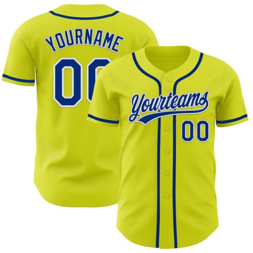 NeonYellow0002 Custom Neon Yellow Royal-White Authentic Baseball Jersey