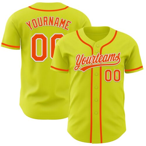 NeonYellow0003 Custom Neon Yellow Orange-White Authentic Baseball Jersey